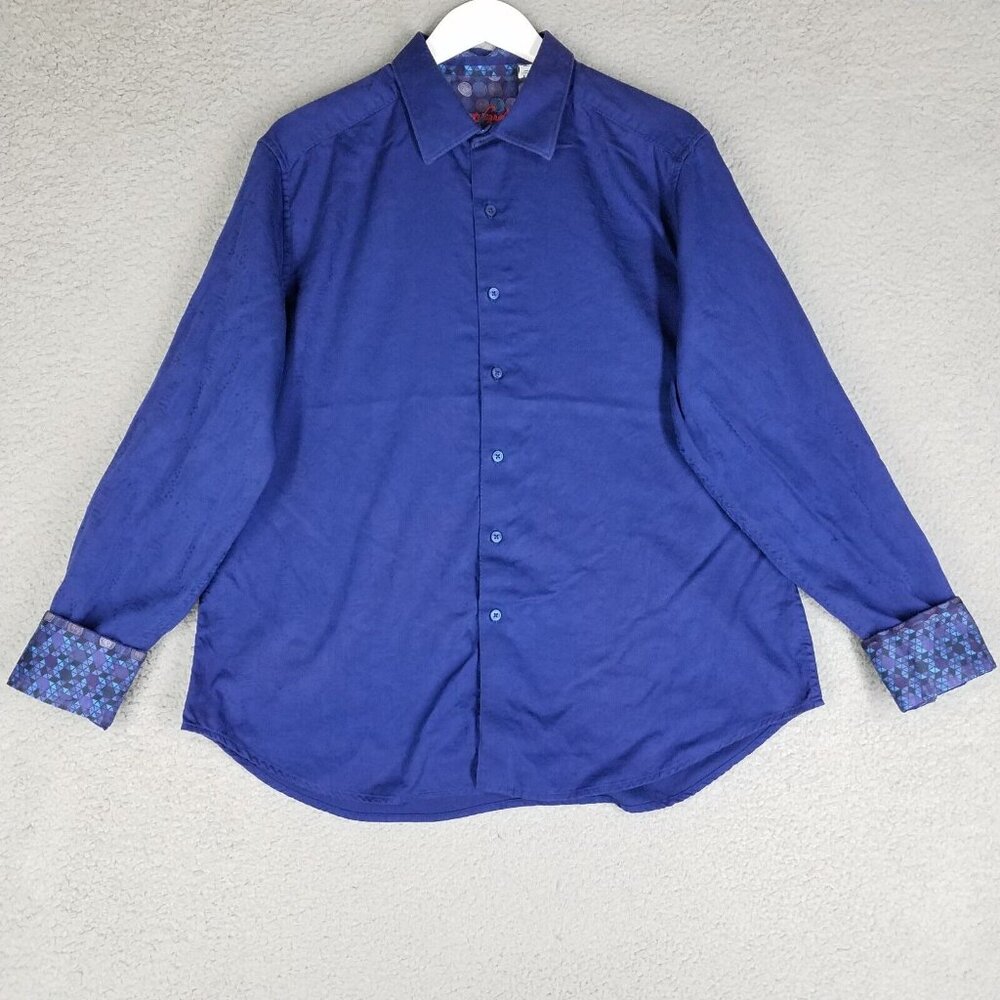 Robert Graham Button Up Shirt Adult XL Flip Cuff Office Church Wedding Blue Mens
